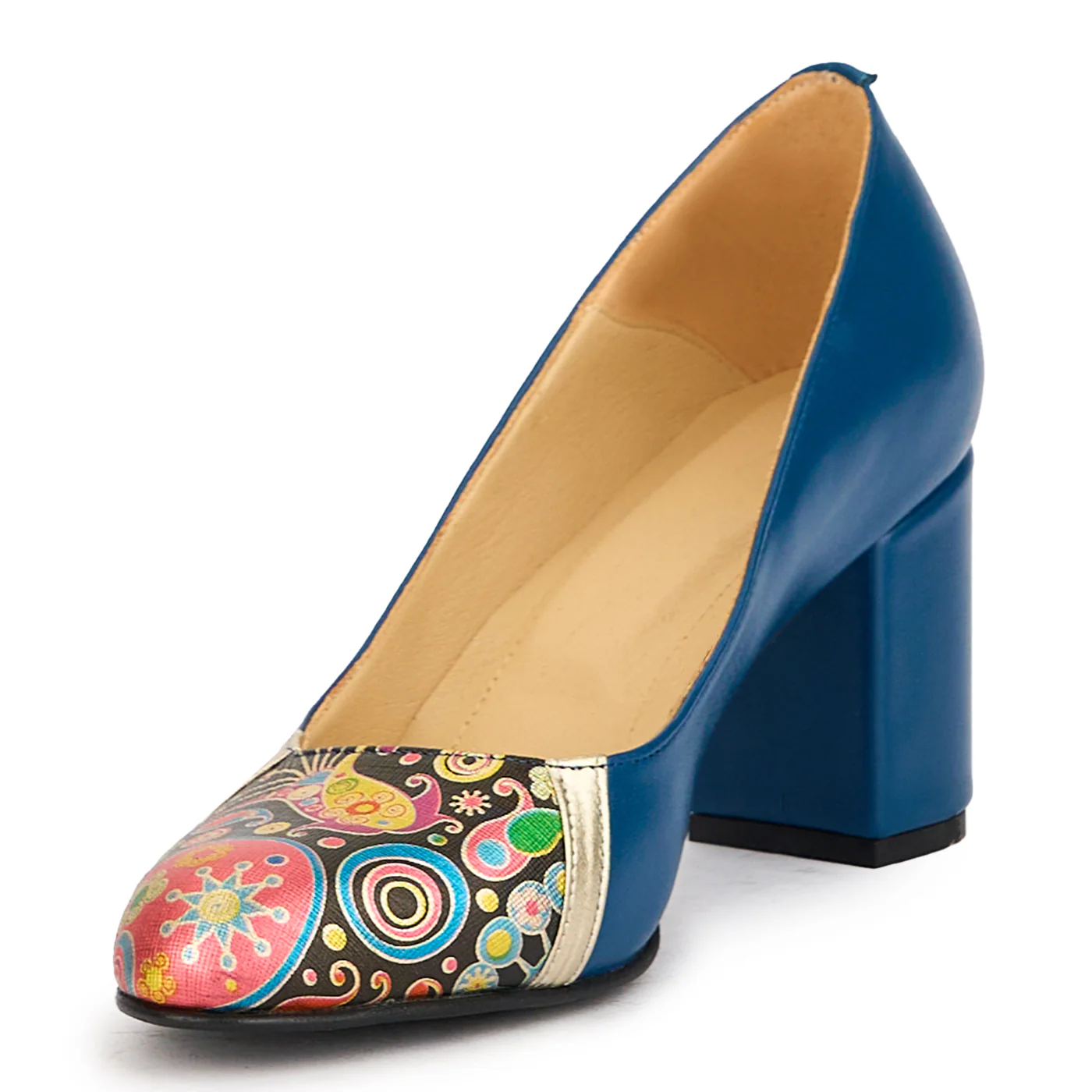 Pantofi dama din piele naturala bleumarin cu toc gros 7.5 cm 17247 - Image 3