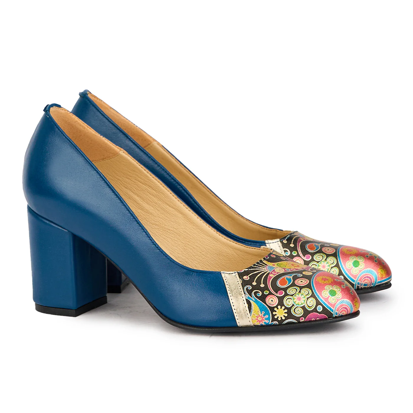 Pantofi dama din piele naturala bleumarin cu toc gros 7.5 cm 17247 - Image 4