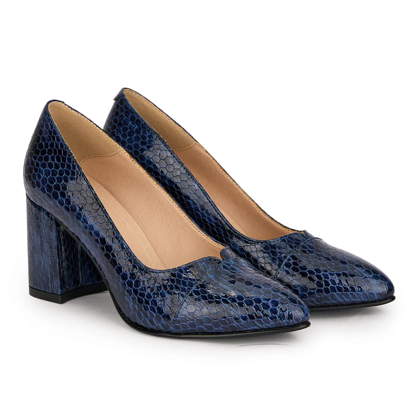 Pantofi dama din piele naturala bleumarin cu toc gros 7.5 cm 18774 - Image 4