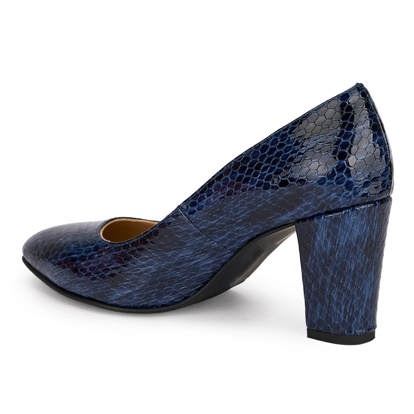 Pantofi dama din piele naturala bleumarin cu toc gros 7.5 cm 18853 - Image 2