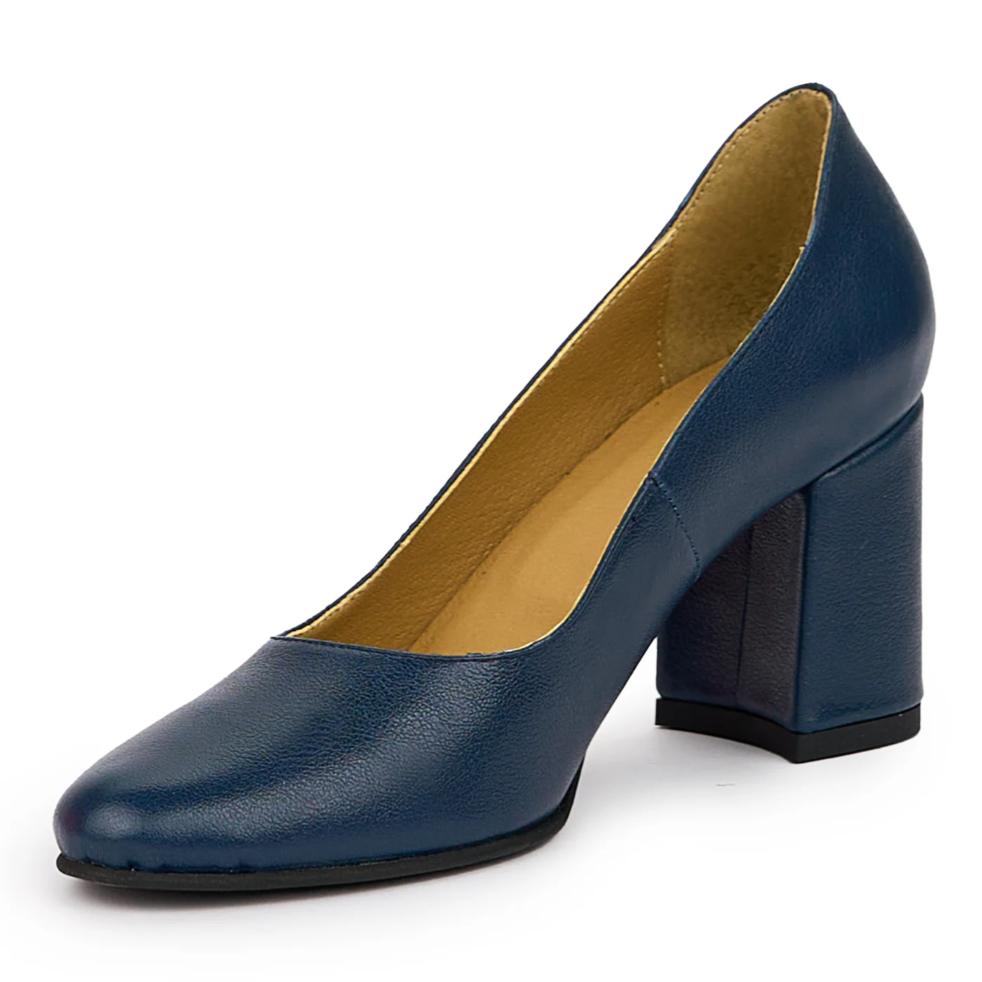 Pantofi dama din piele naturala bleumarin cu toc gros 7 cm 14378 - Image 3