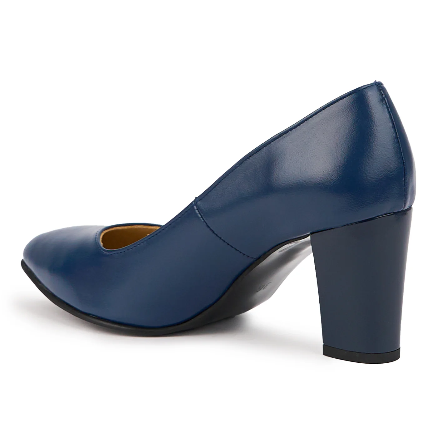 Pantofi dama din piele naturala bleumarin cu toc gros 7 cm 14687 - Image 2