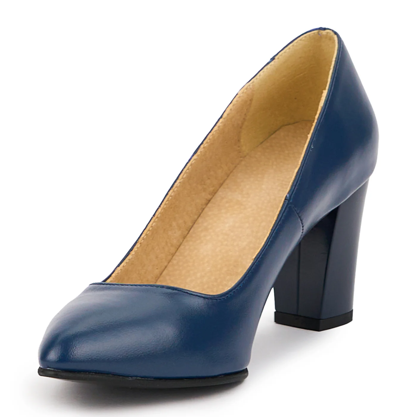 Pantofi dama din piele naturala bleumarin cu toc gros 7 cm 14687 - Image 3