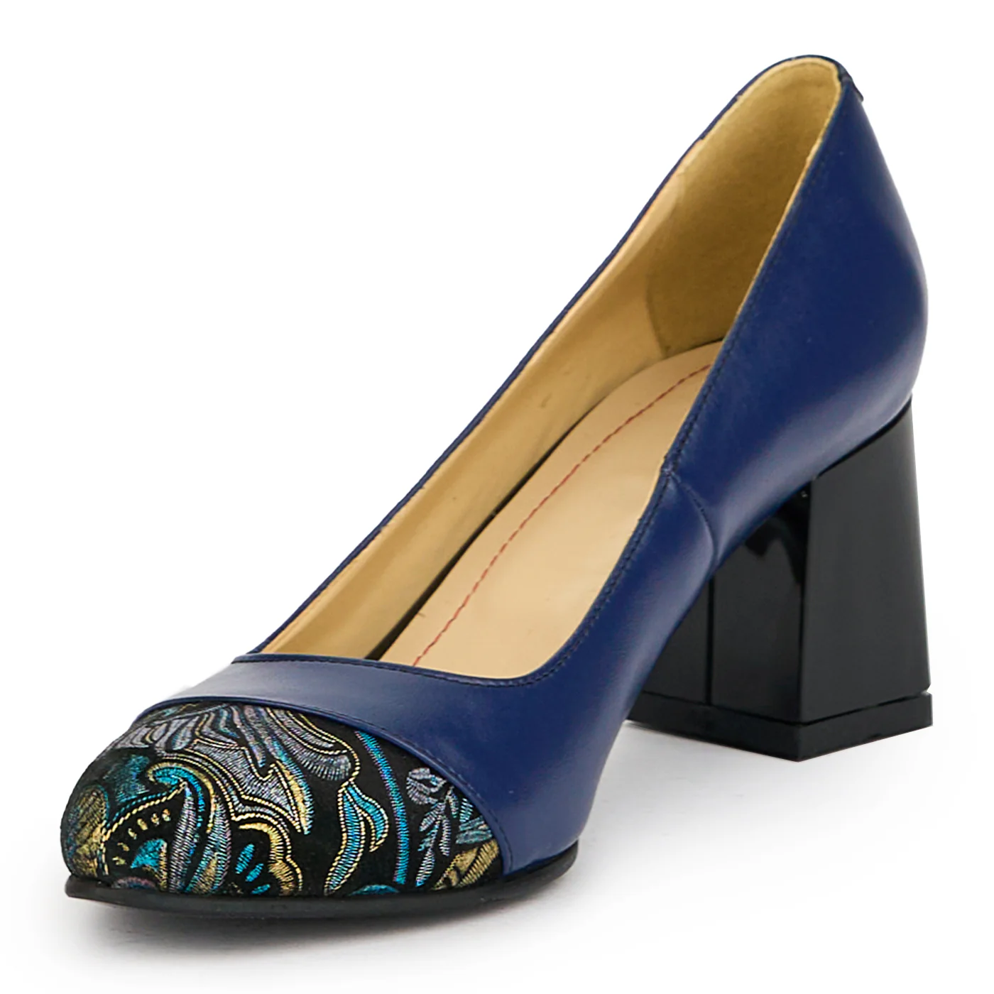 Pantofi dama din piele naturala bleumarin cu toc gros 7 cm 15028 - Image 3