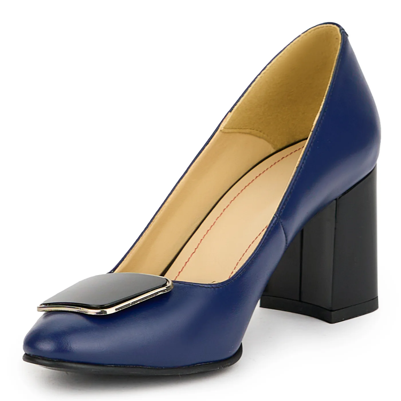 Pantofi dama din piele naturala bleumarin cu toc gros 7 cm 15045 - Image 3