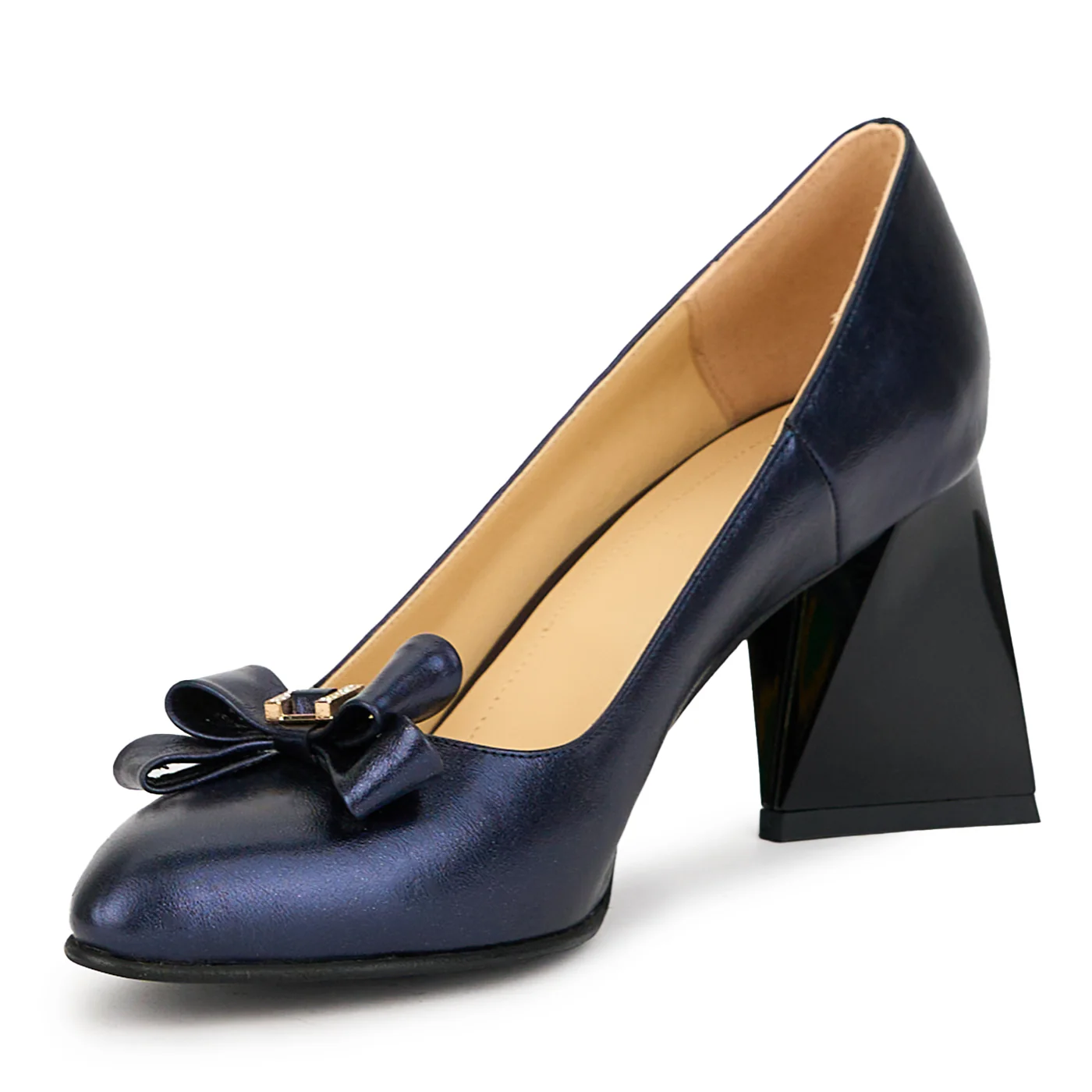 Pantofi dama din piele naturala bleumarin cu toc gros 8 cm 14948 - Image 3