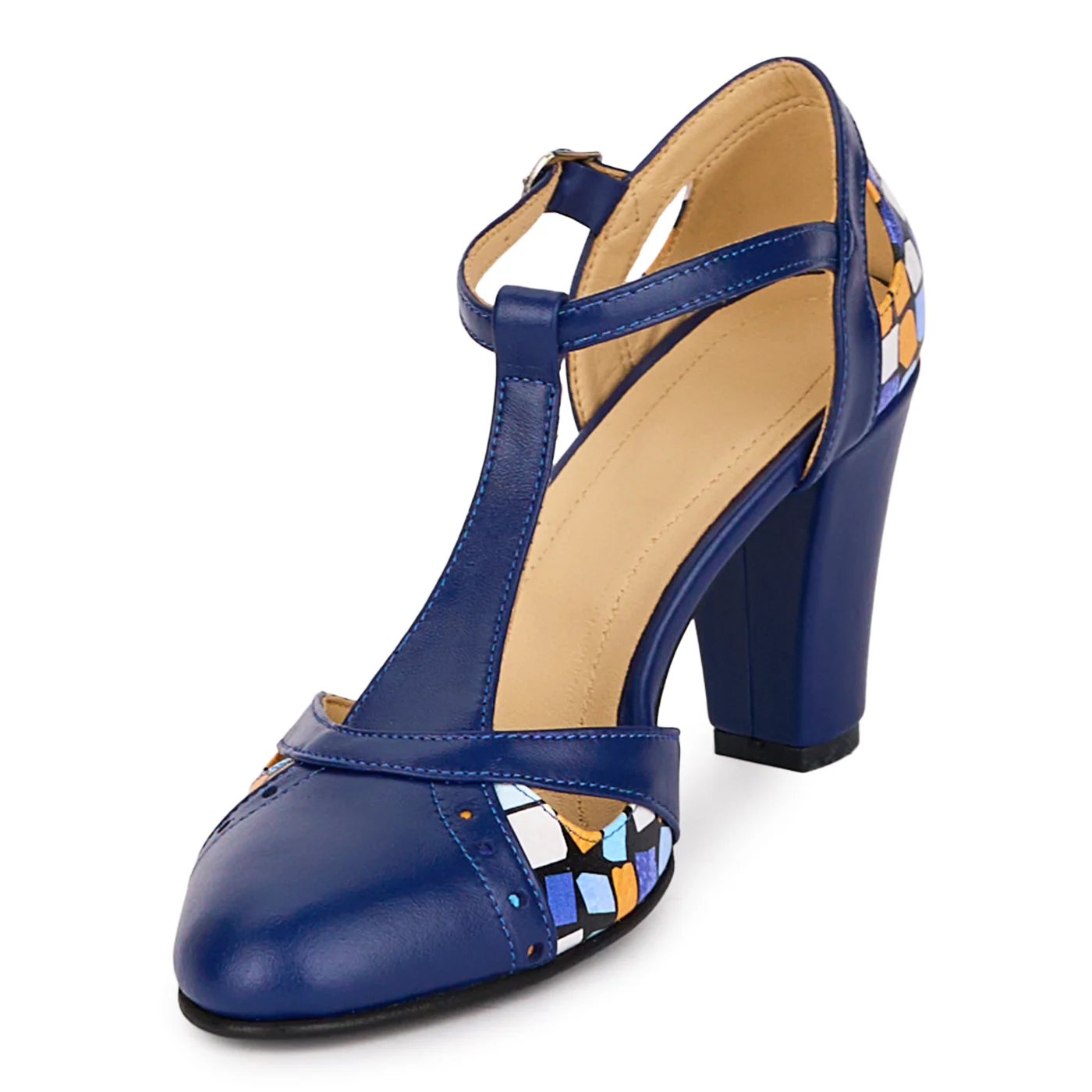 Pantofi dama din piele naturala bleumarin cu toc gros 8 cm 18596 - Image 3