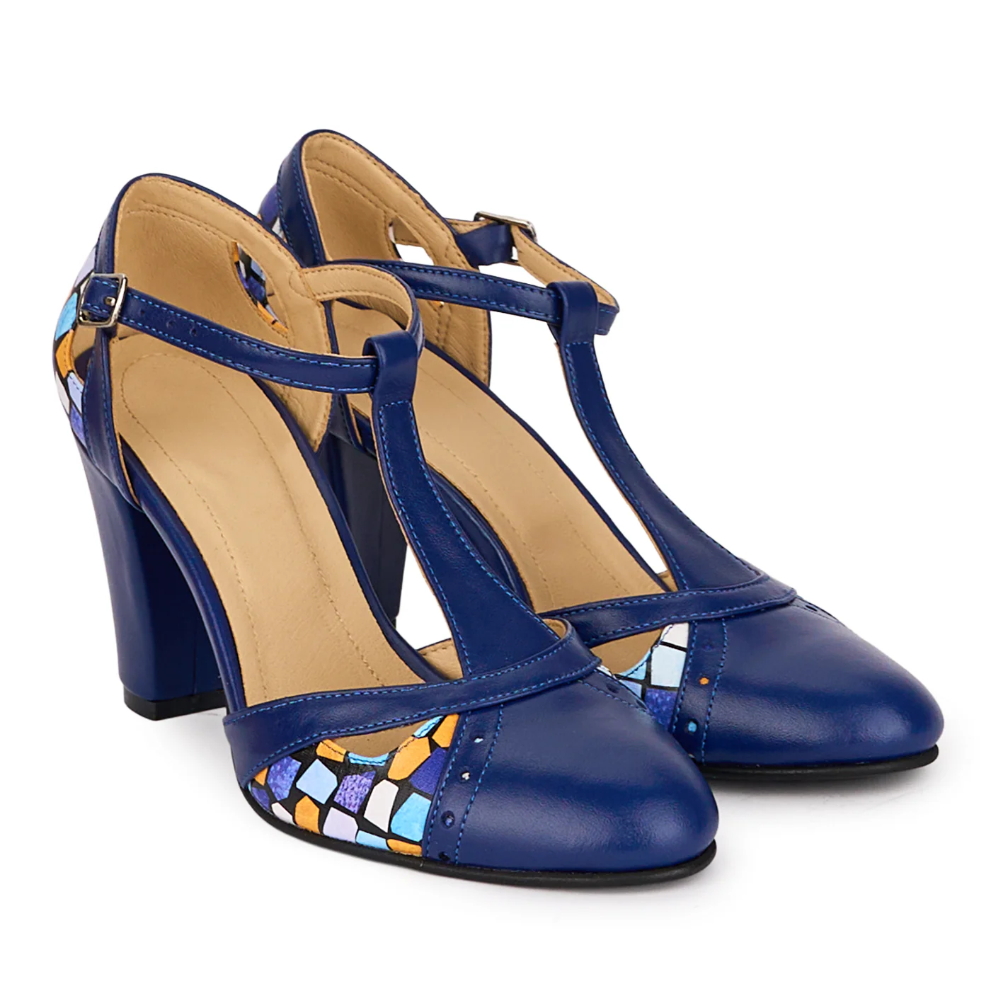 Pantofi dama din piele naturala bleumarin cu toc gros 8 cm 18596 - Image 4