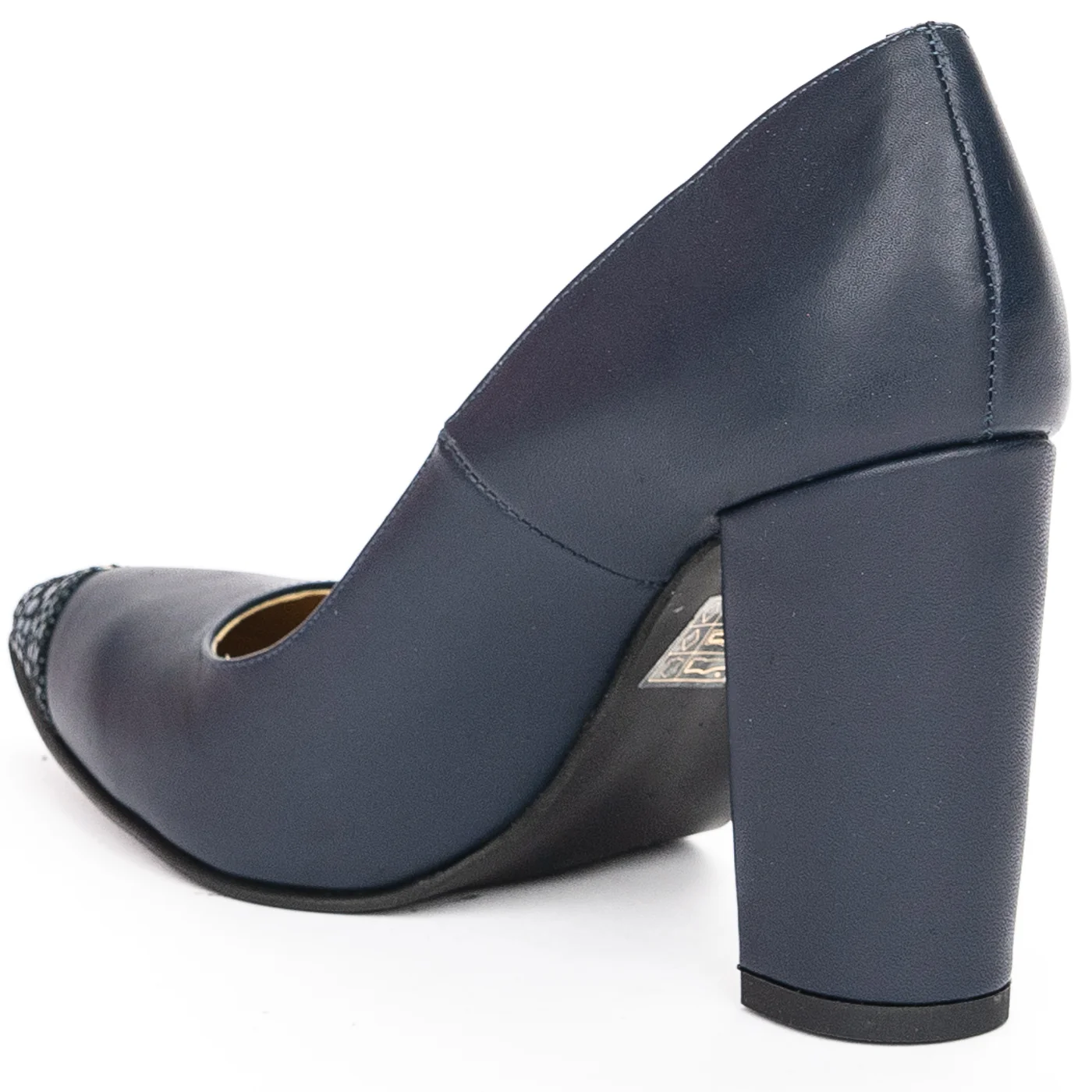 Pantofi dama din piele naturala bleumarin cu toc gros 9.5 cm 13921 - Image 2