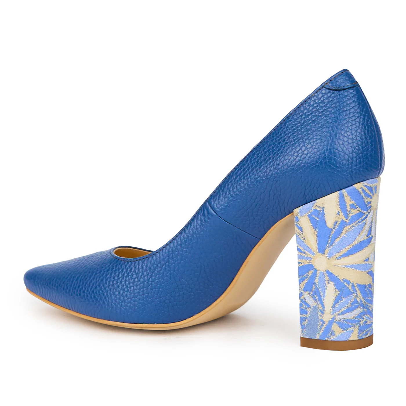 Pantofi dama din piele naturala bleumarin cu toc gros 9.5 cm 15451 - Image 2