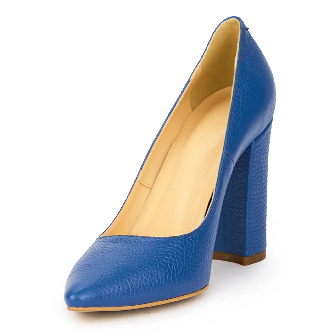 Pantofi dama din piele naturala bleumarin cu toc gros 9.5 cm 15452 - Image 3