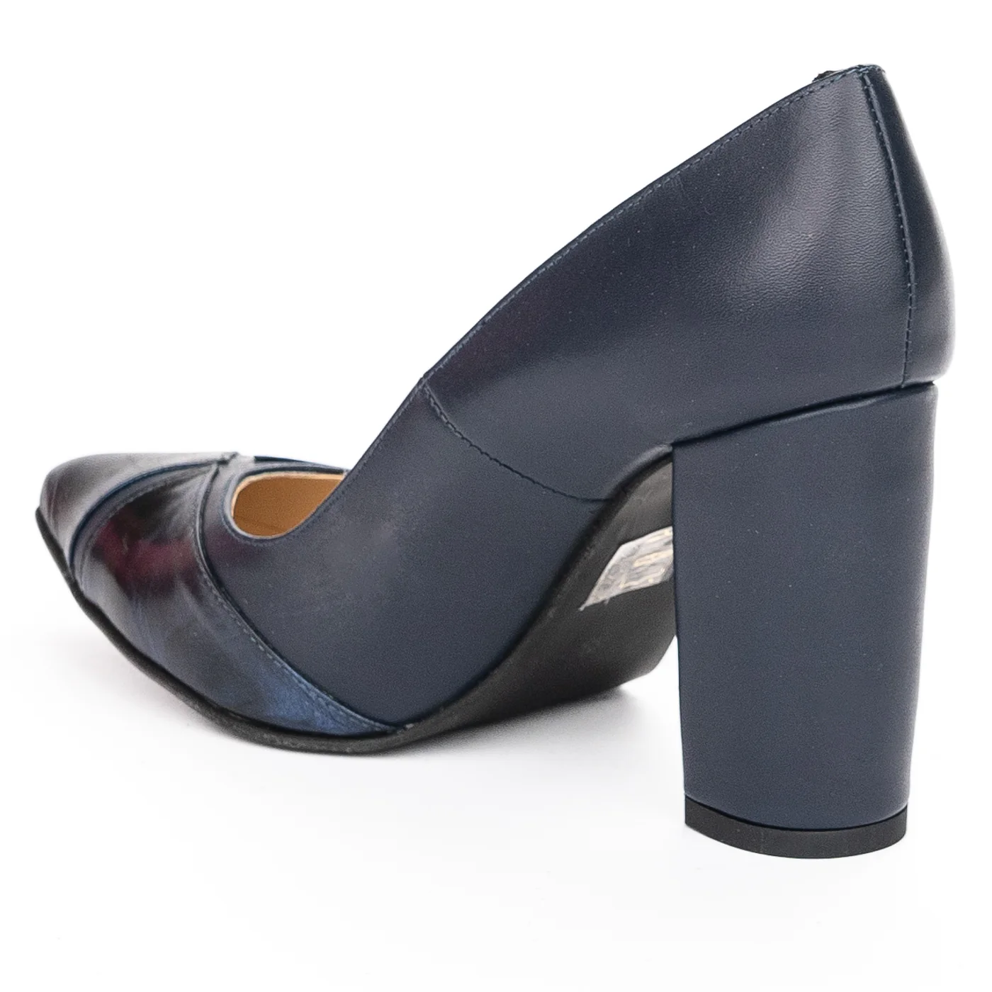 Pantofi dama din piele naturala bleumarin cu toc gros 9 cm 13938 - Image 2