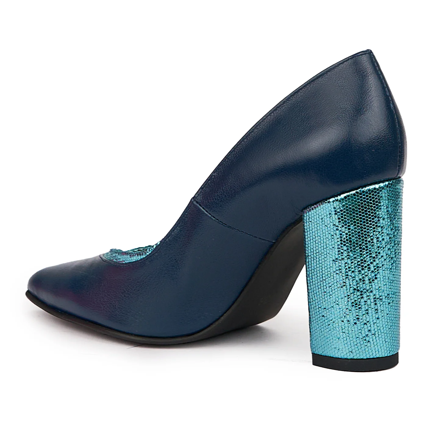 Pantofi dama din piele naturala bleumarin cu toc gros 9 cm 14415 - Image 2