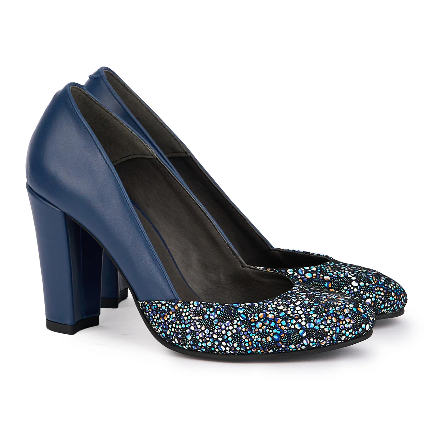 Pantofi dama din piele naturala bleumarin cu toc gros 9 cm 16813 - Image 4