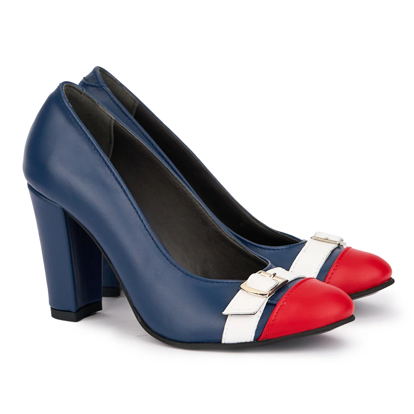 Pantofi dama din piele naturala bleumarin cu toc gros 9 cm 16938 - Image 4