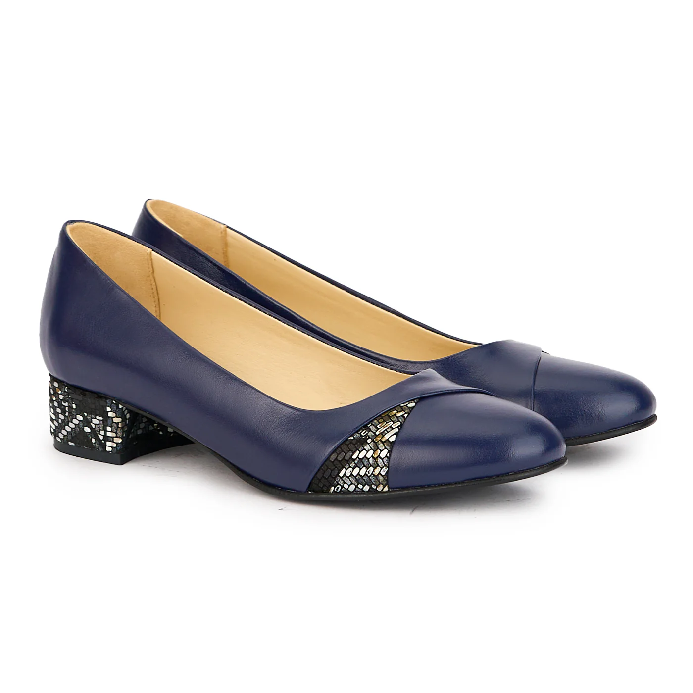 Pantofi dama din piele naturala bleumarin cu toc mic 3 cm 17162 - Image 4