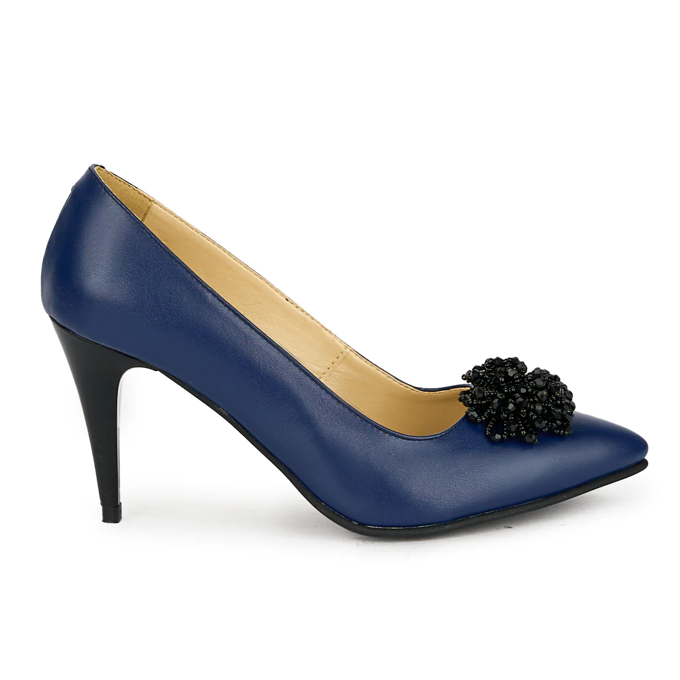 Pantofi dama din piele naturala bleumarin cu toc subtire 17537