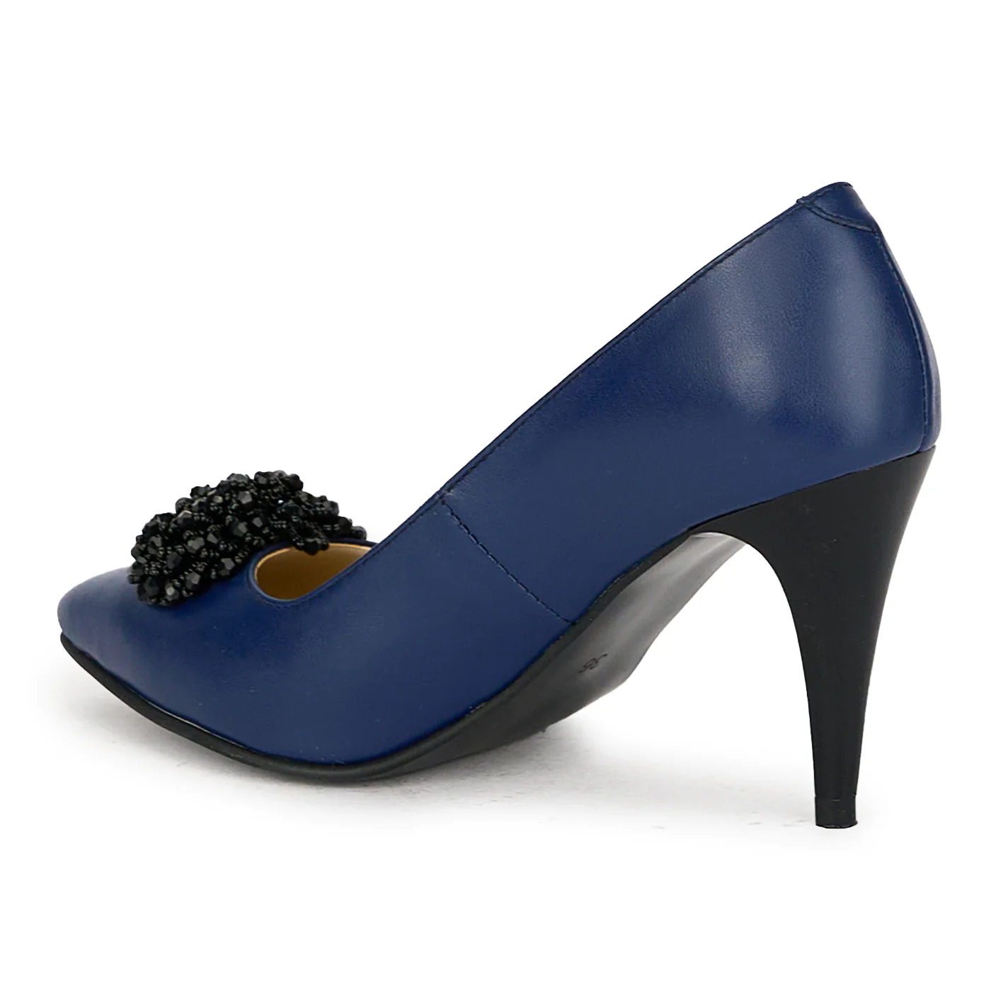 Pantofi dama din piele naturala bleumarin cu toc subtire 17537 - Image 2