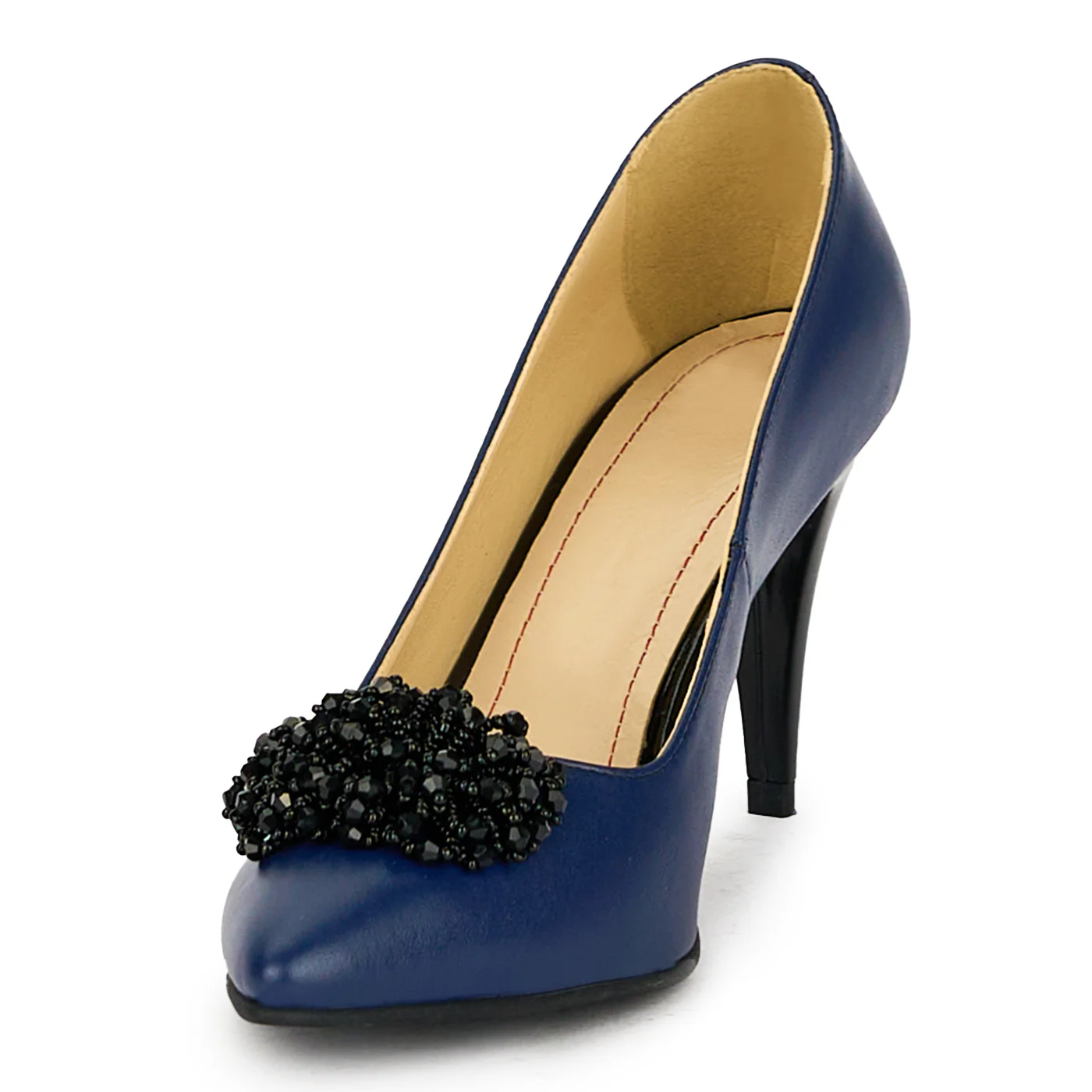 Pantofi dama din piele naturala bleumarin cu toc subtire 17537 - Image 3