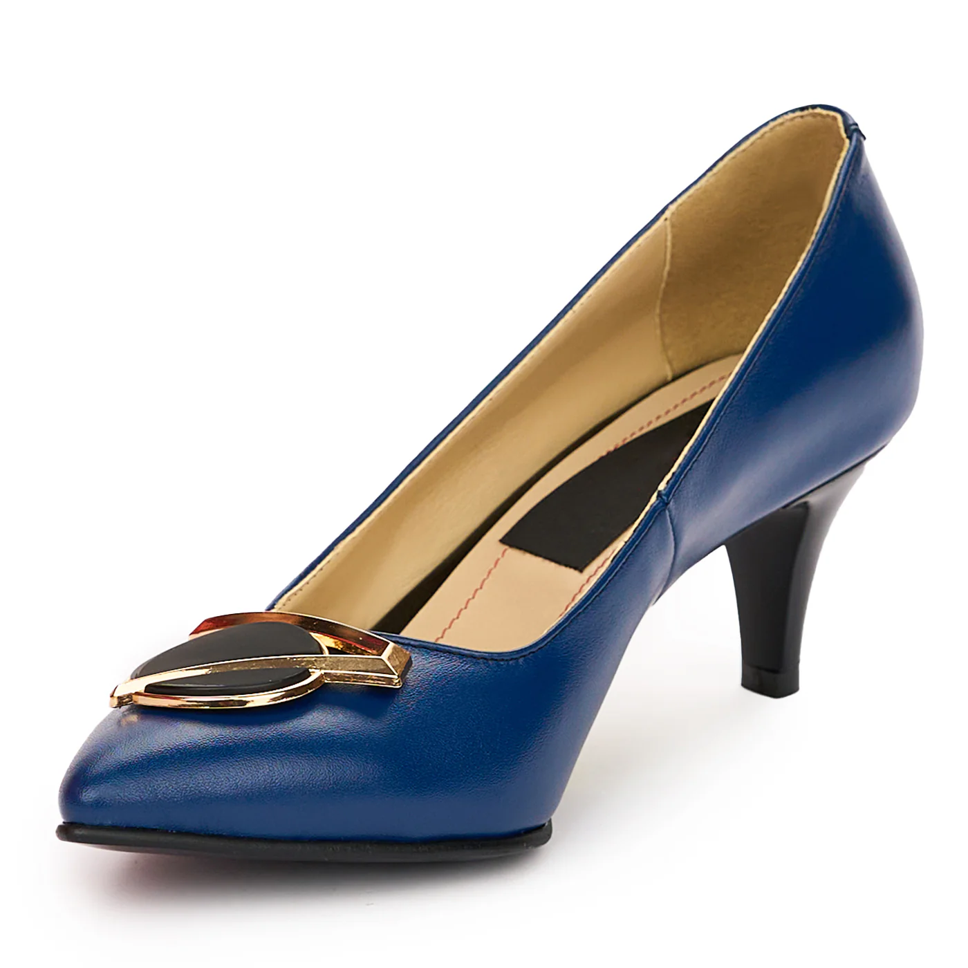 Pantofi dama din piele naturala bleumarin cu toc subtire 6.5 cm 13786 - Image 3