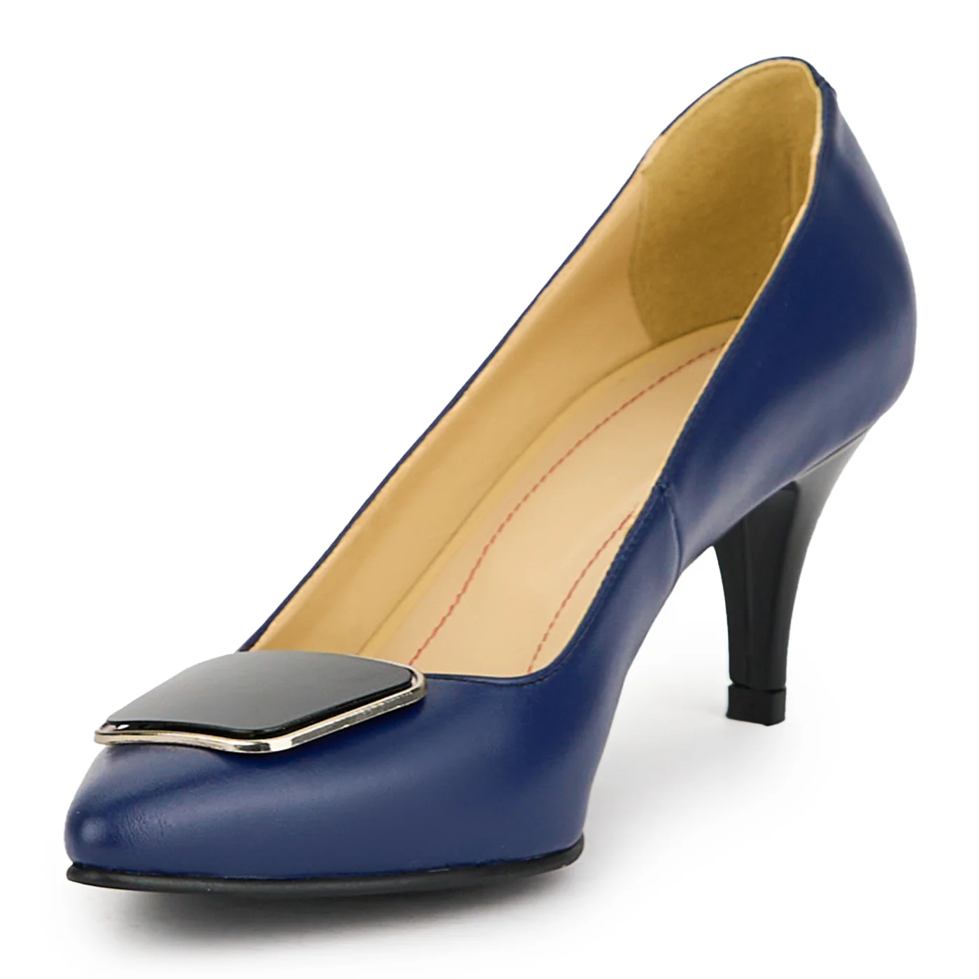 Pantofi dama din piele naturala bleumarin cu toc subtire 7 cm 15057 - Image 3