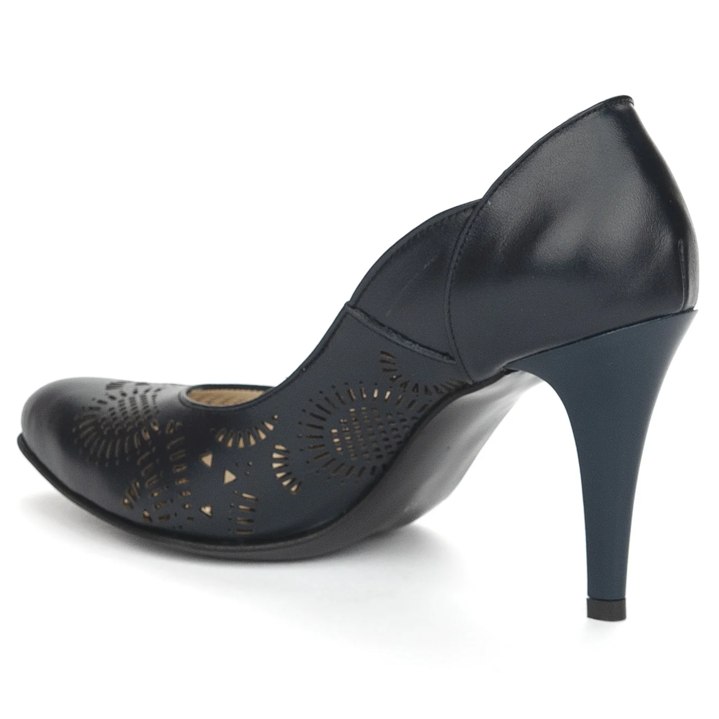 Pantofi dama din piele naturala bleumarin cu toc subtire 9.5 cm 13876 - Image 2