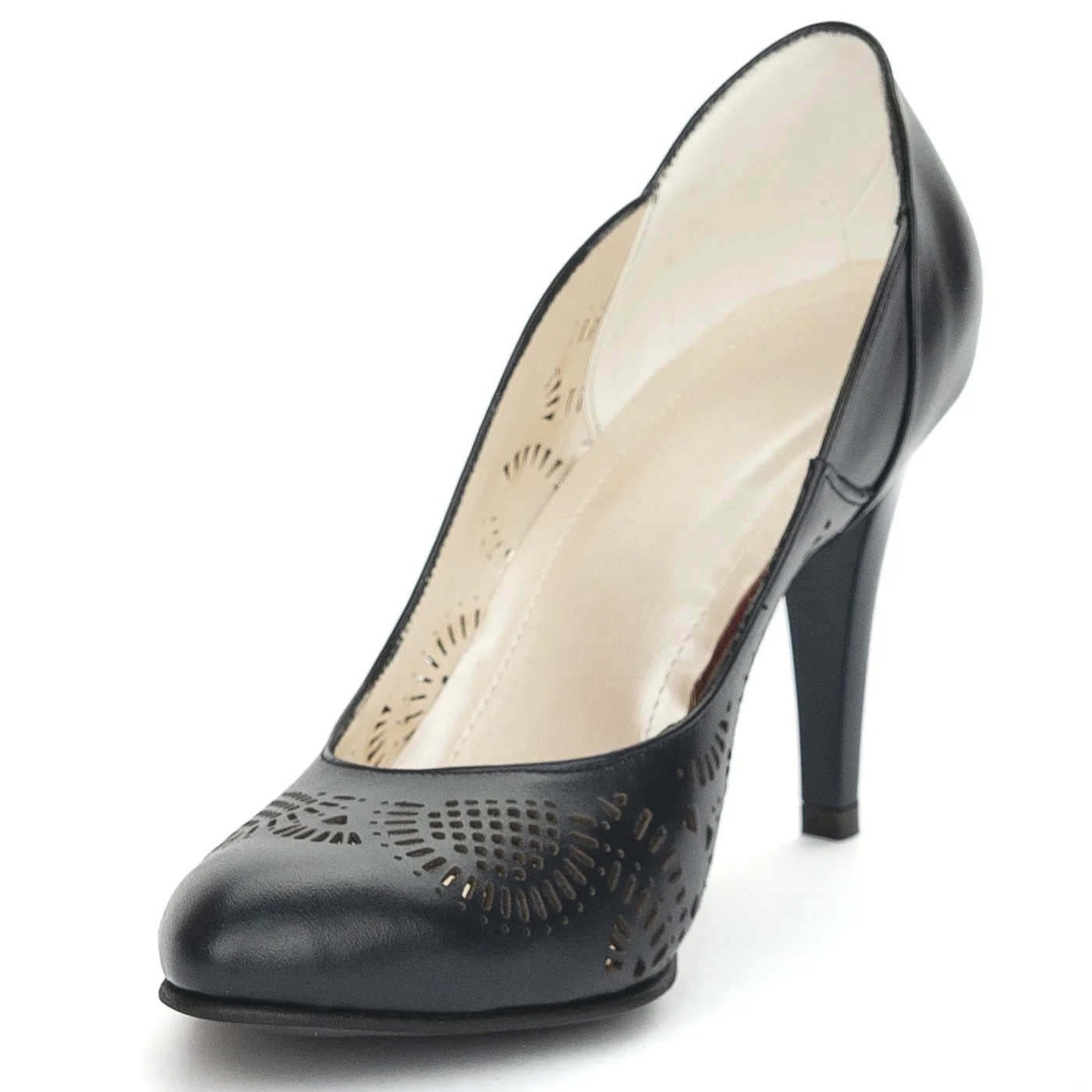 Pantofi dama din piele naturala bleumarin cu toc subtire 9.5 cm 13876 - Image 3