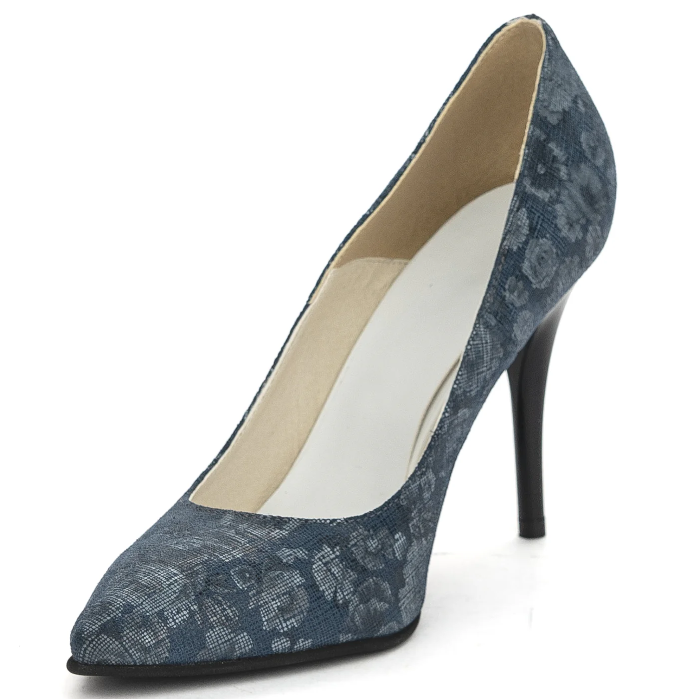 Pantofi dama din piele naturala bleumarin cu toc subtire 9 cm 13840 - Image 3