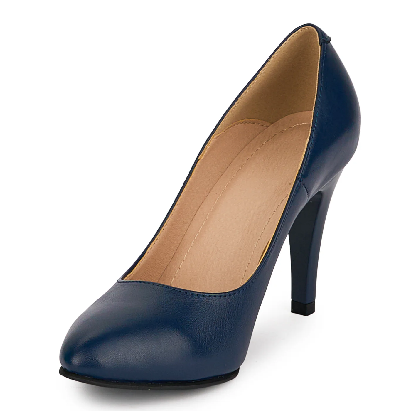Pantofi dama din piele naturala bleumarin cu toc subtire 9 cm 18693 - Image 3