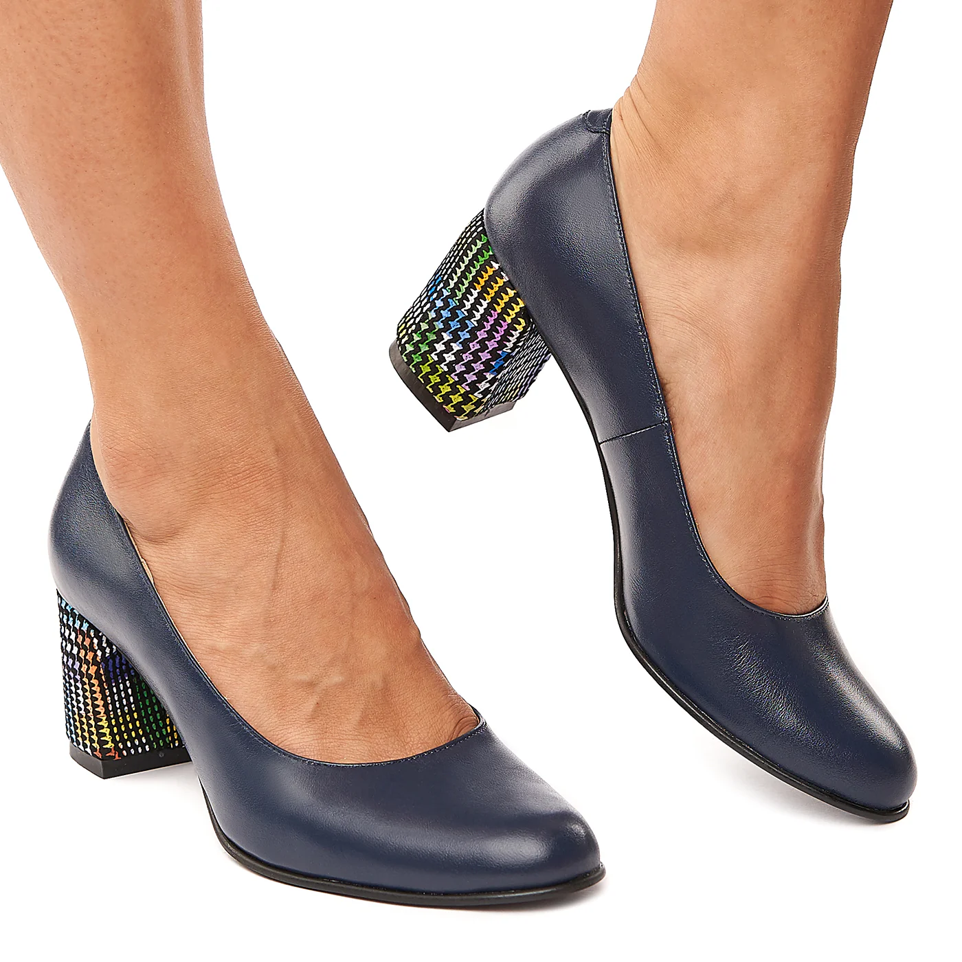 Pantofi dama din piele naturala bleumarin toc colorat 4178 - Image 2
