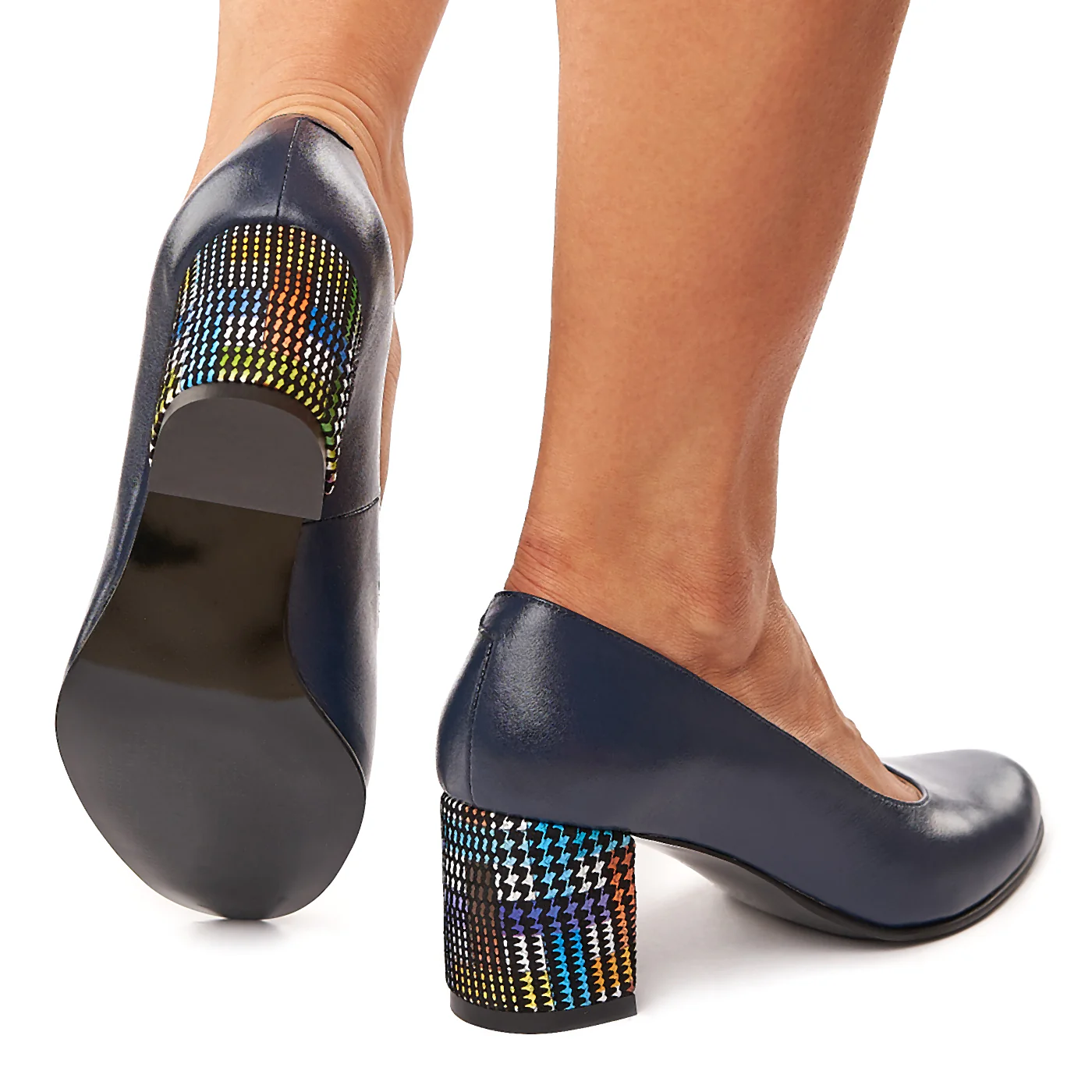 Pantofi dama din piele naturala bleumarin toc colorat 4178 - Image 4