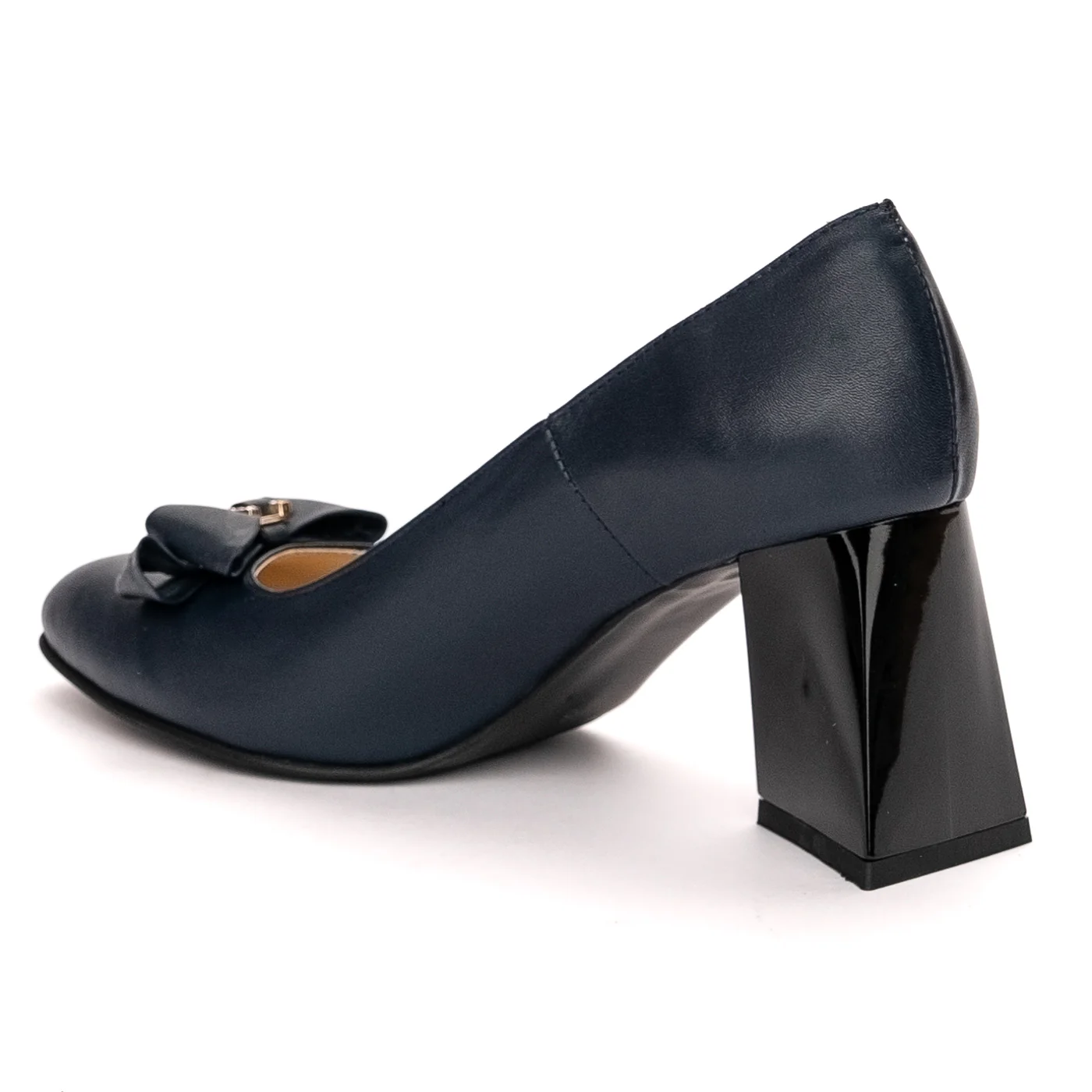 Pantofi dama din piele naturala bleumarin toc gros 13383 - Image 2
