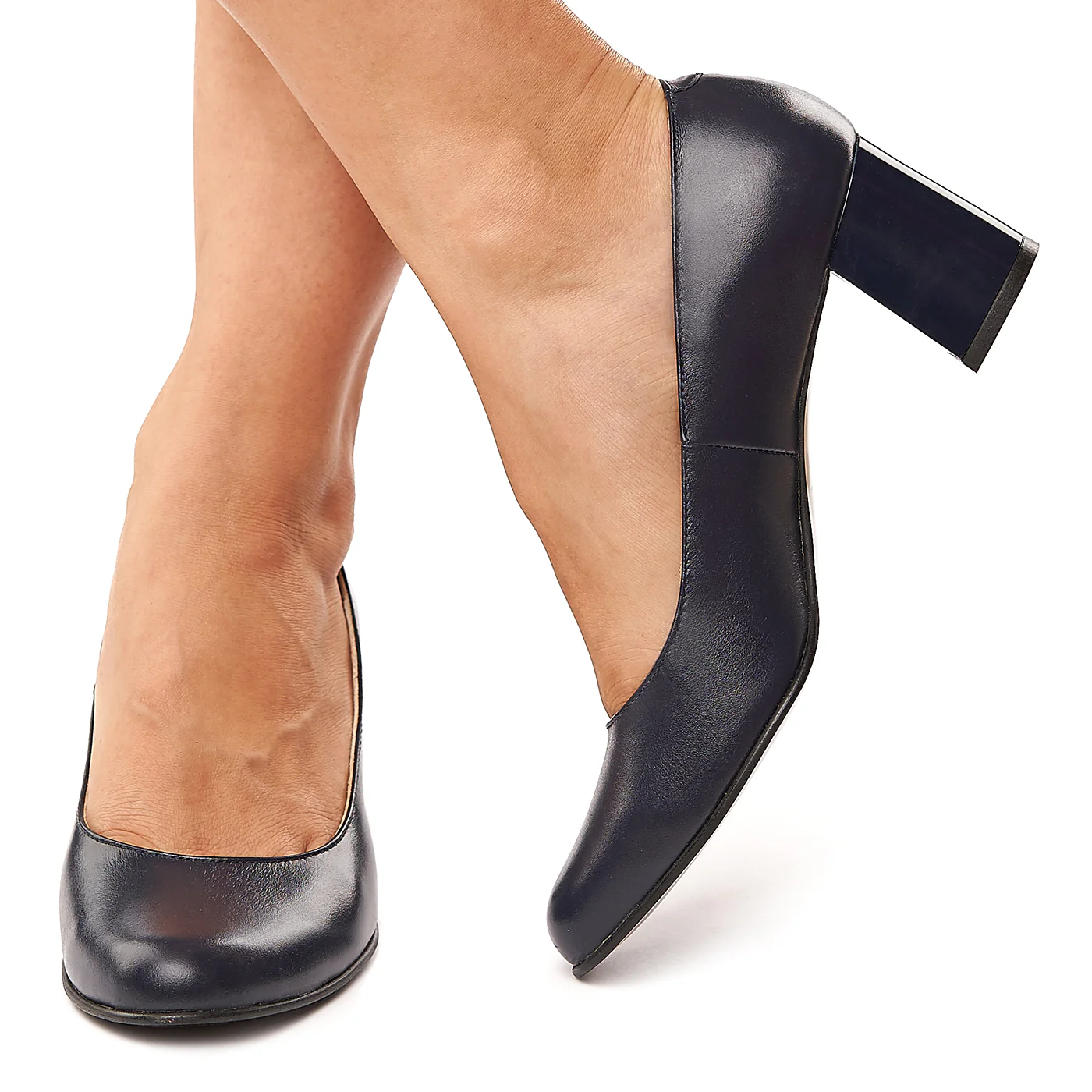 Pantofi dama din piele naturala bleumarin toc gros 4174 - Image 3