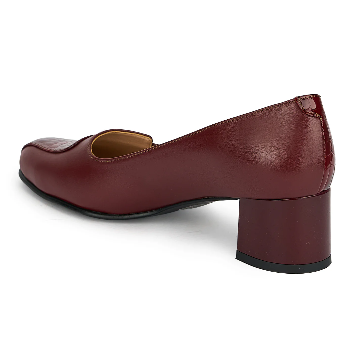 Pantofi dama din piele naturala bordo cu toc gros 4.5 cm 19417 - Image 2