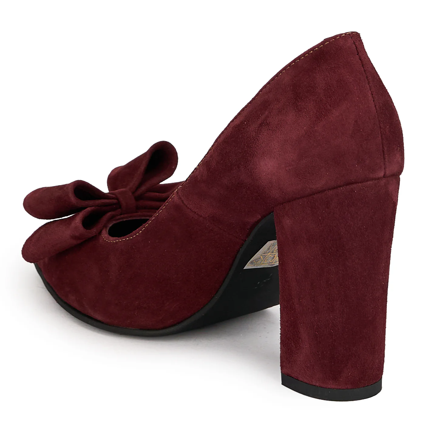 Pantofi damă din piele naturală bordo cu toc gros 9.5 cm 19575 - Image 2