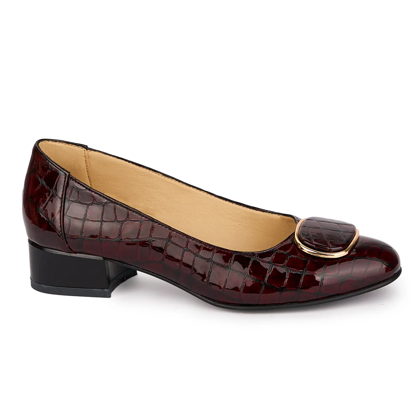 Pantofi dama din piele naturala bordo cu toc mic 3.5 cm 18603