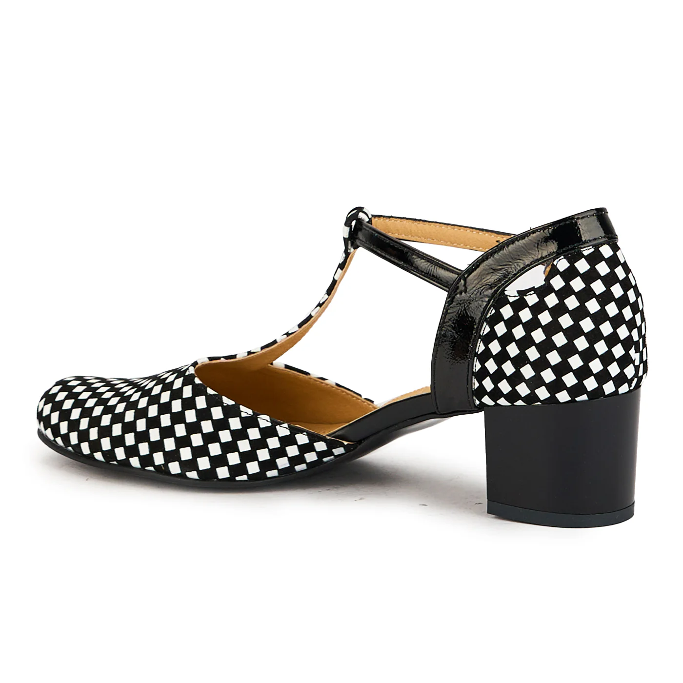 Pantofi dama din piele naturala carouri cu toc 5 cm 17395 - Image 2