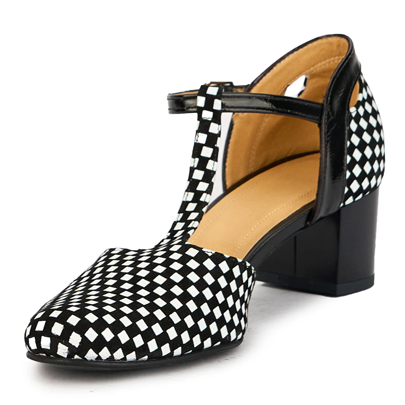 Pantofi dama din piele naturala carouri cu toc 5 cm 17395 - Image 3