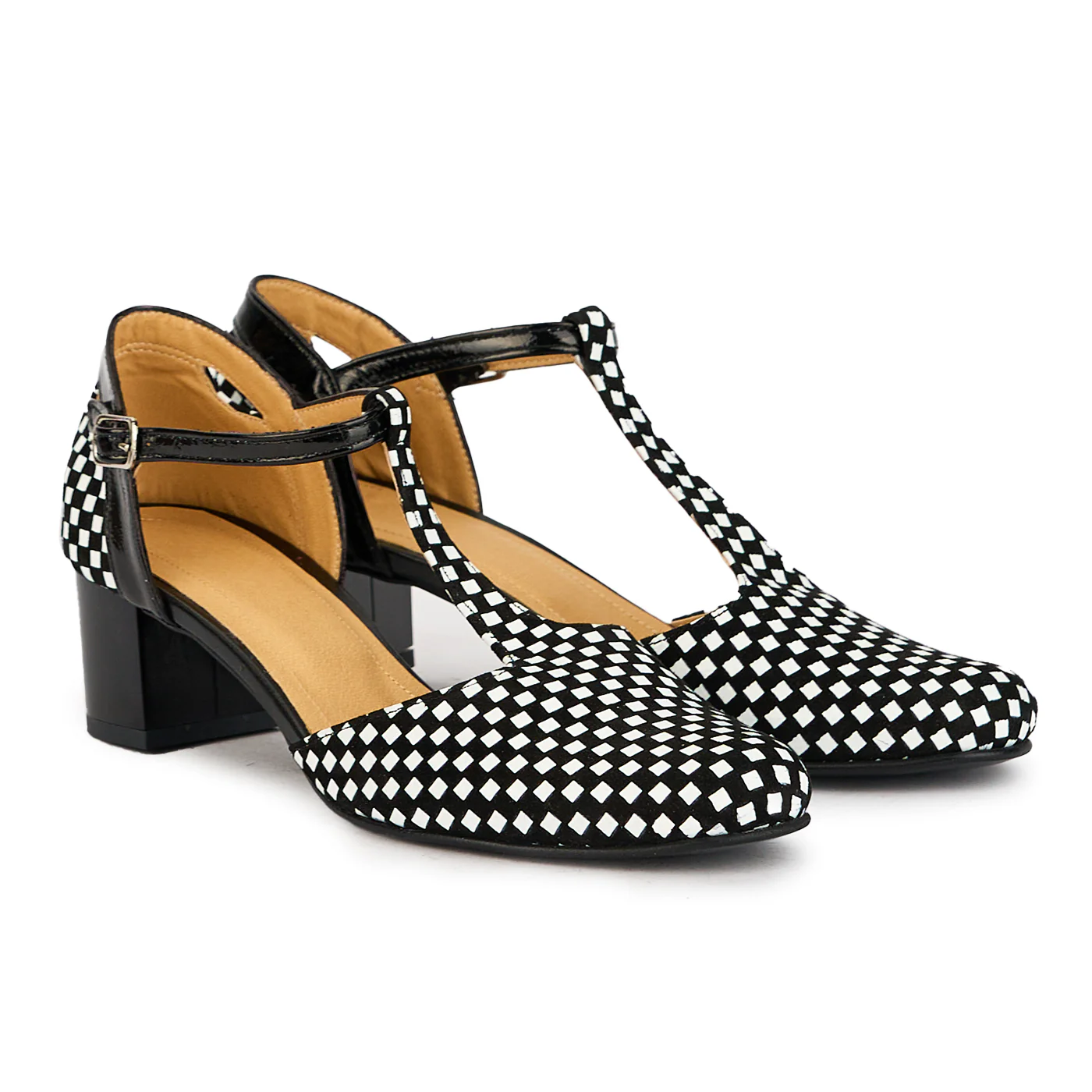 Pantofi dama din piele naturala carouri cu toc 5 cm 17395 - Image 4