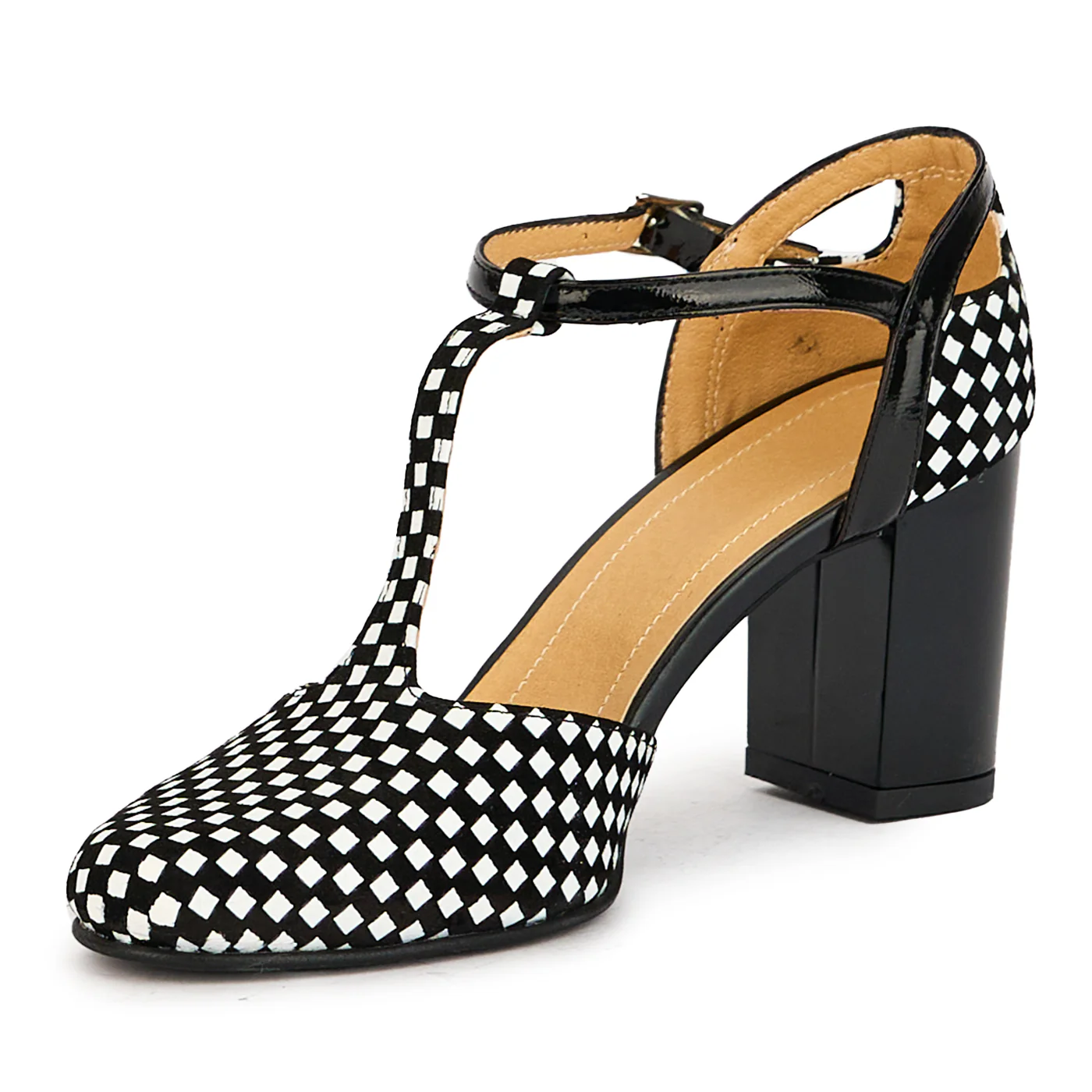 Pantofi dama din piele naturala carouri cu toc 7.5 cm 17396 - Image 3