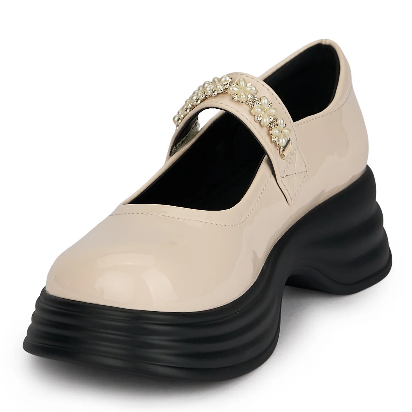 Pantofi dama din piele naturala crem cu talpa inalta 5 cm 19597 - Image 3