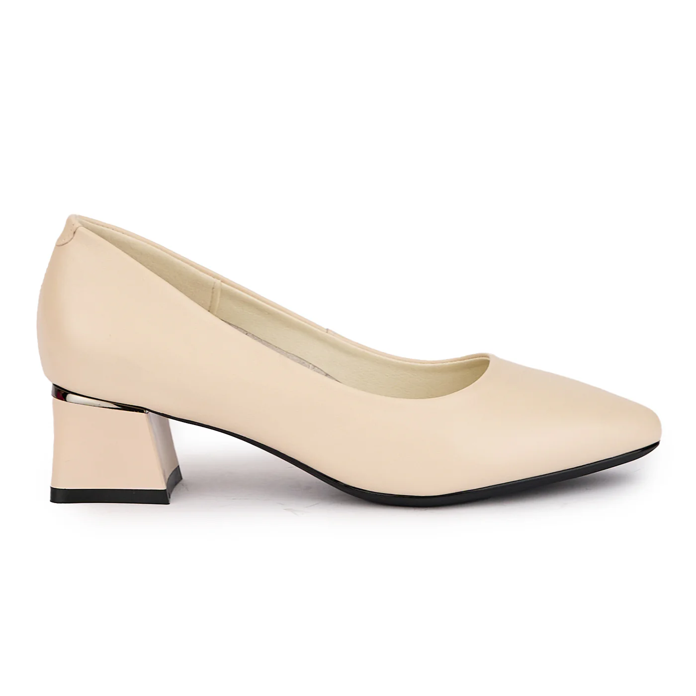 Pantofi dama din piele naturala crem cu toc gros 4.5 cm 16835 - Image 2