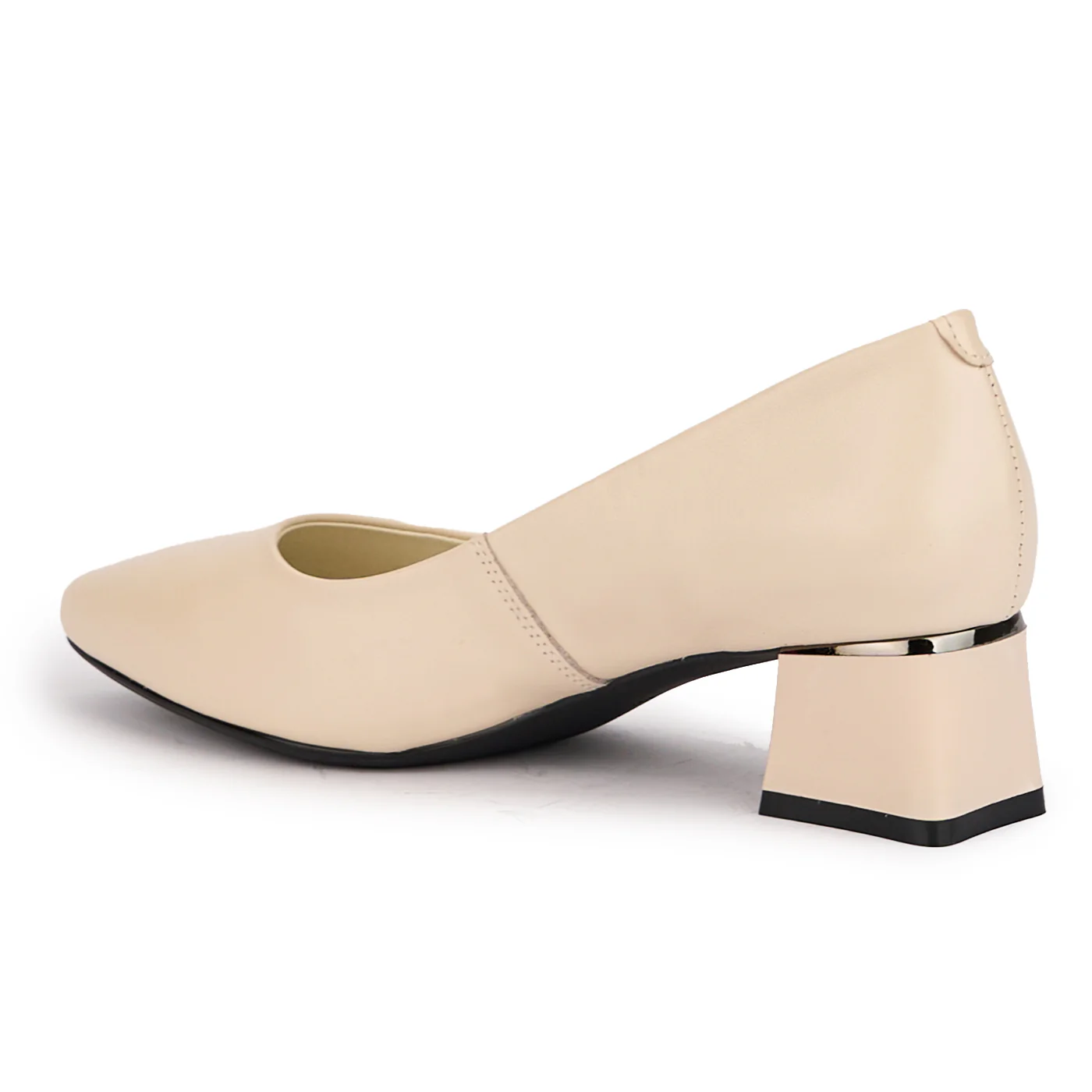 Pantofi dama din piele naturala crem cu toc gros 4.5 cm 16835 - Image 3