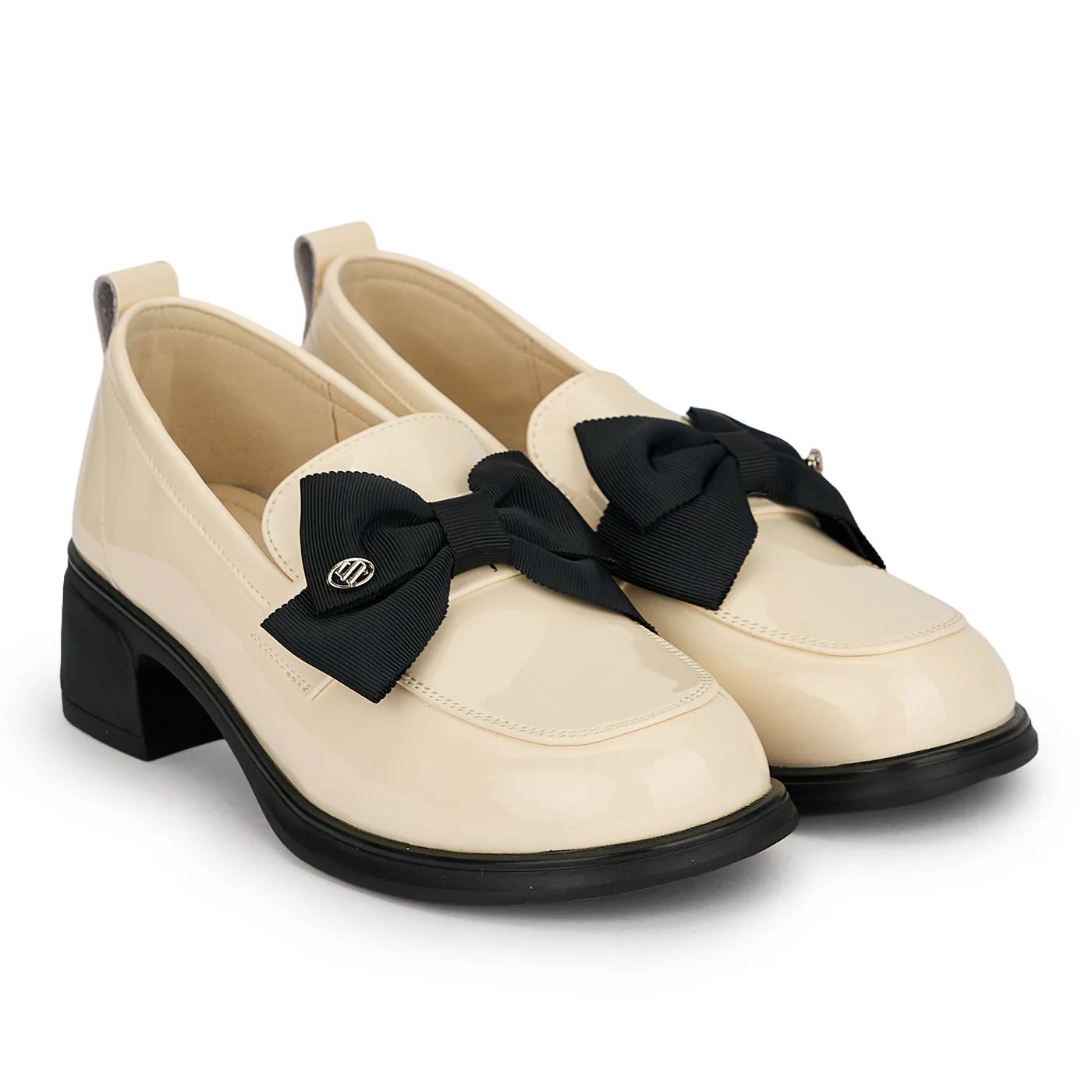 Pantofi dama din piele naturala crem cu toc gros 4 cm 19594 - Image 4