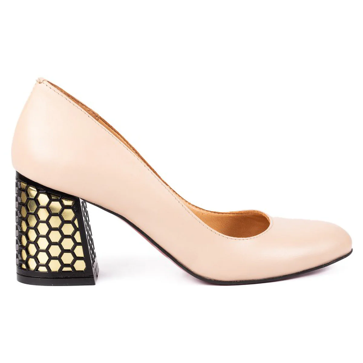 Pantofi dama din piele naturala crem cu toc gros 7.5 cm 15723