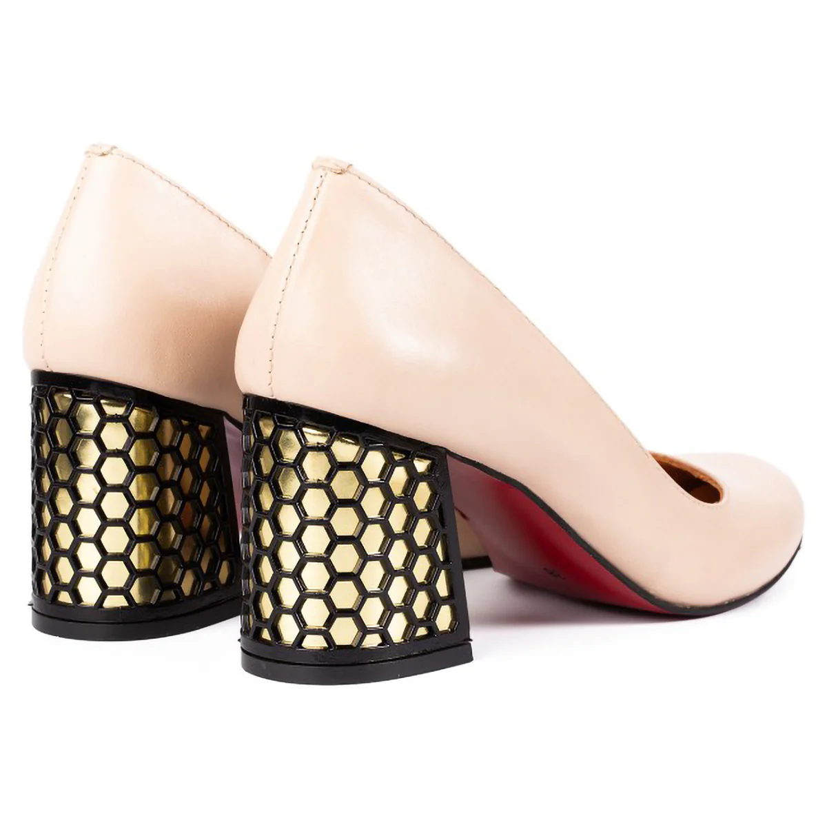 Pantofi dama din piele naturala crem cu toc gros 7.5 cm 15723 - Image 2