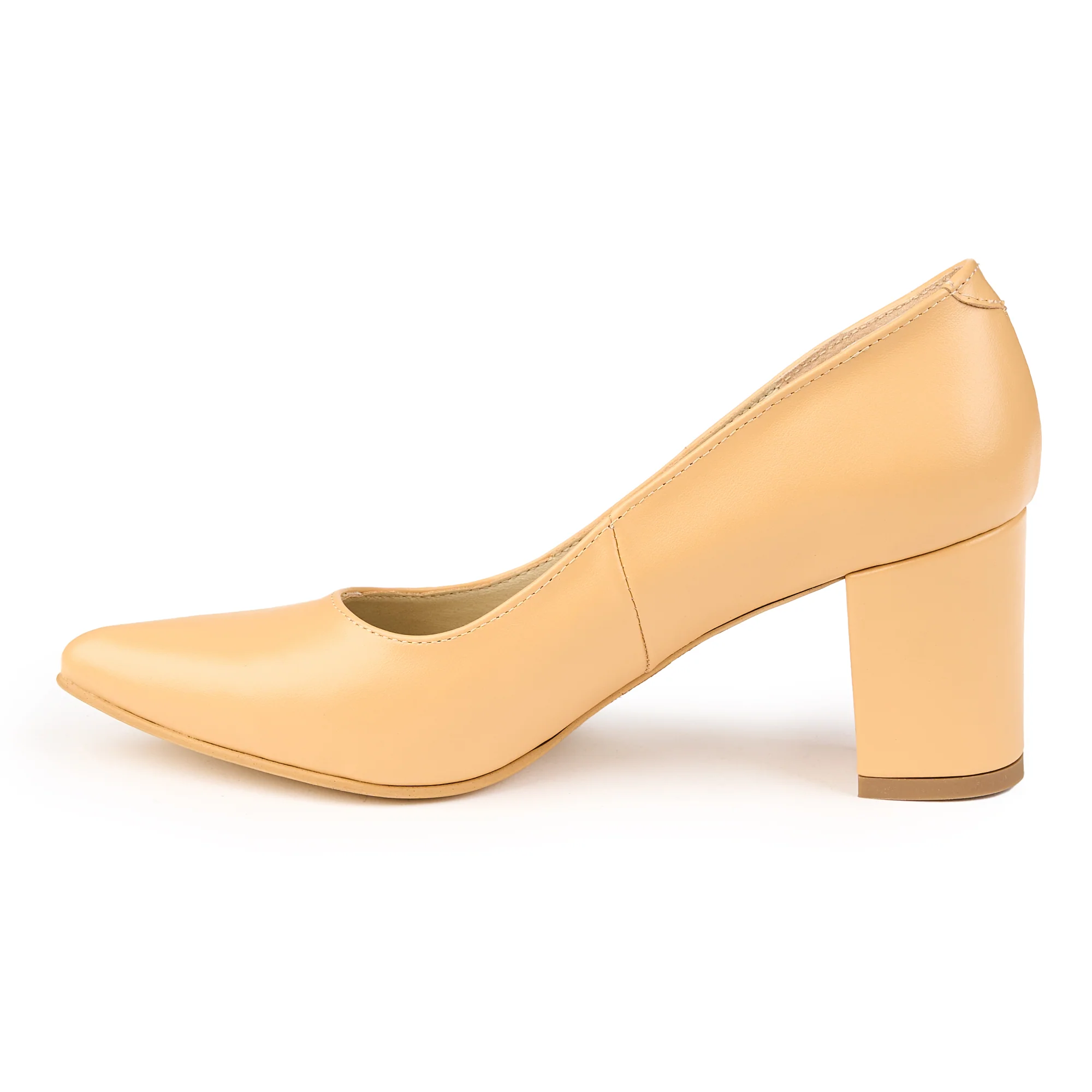 Pantofi dama din piele naturala crem cu toc gros 7 cm 14831 - Image 2
