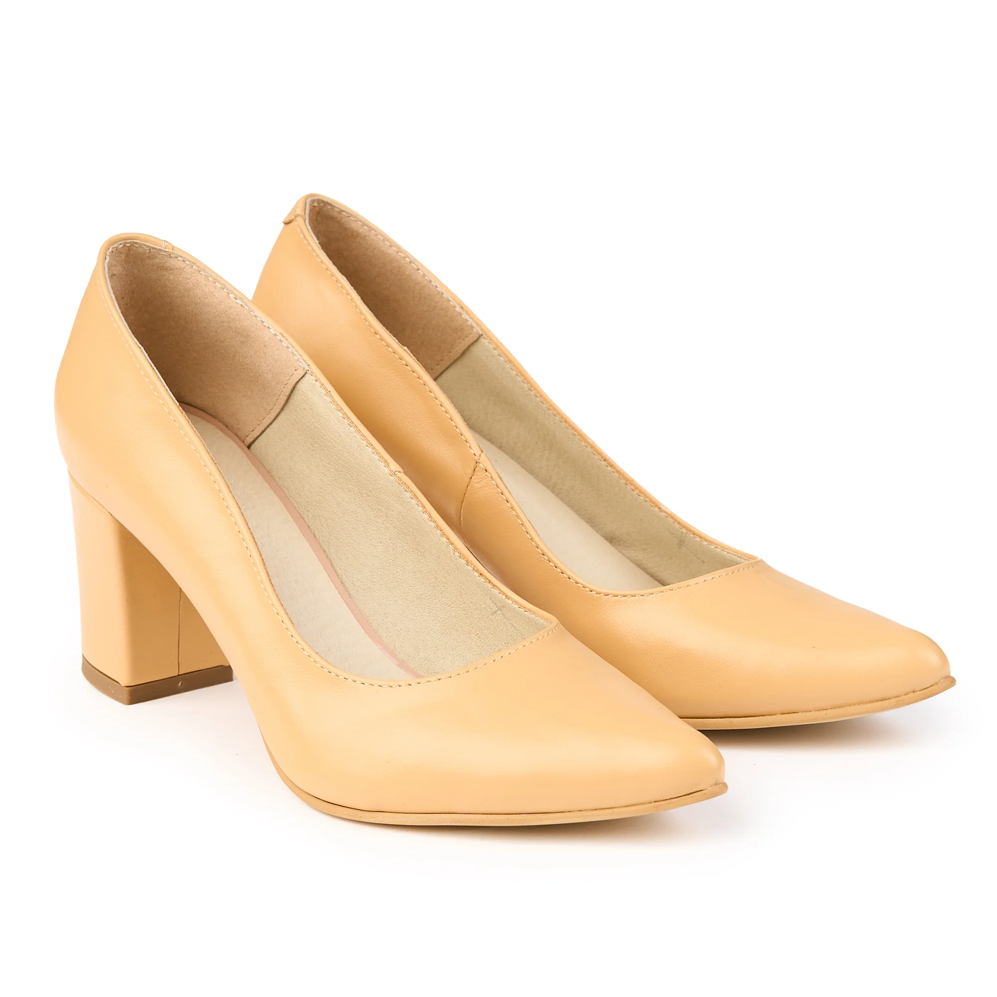 Pantofi dama din piele naturala crem cu toc gros 7 cm 14831 - Image 3