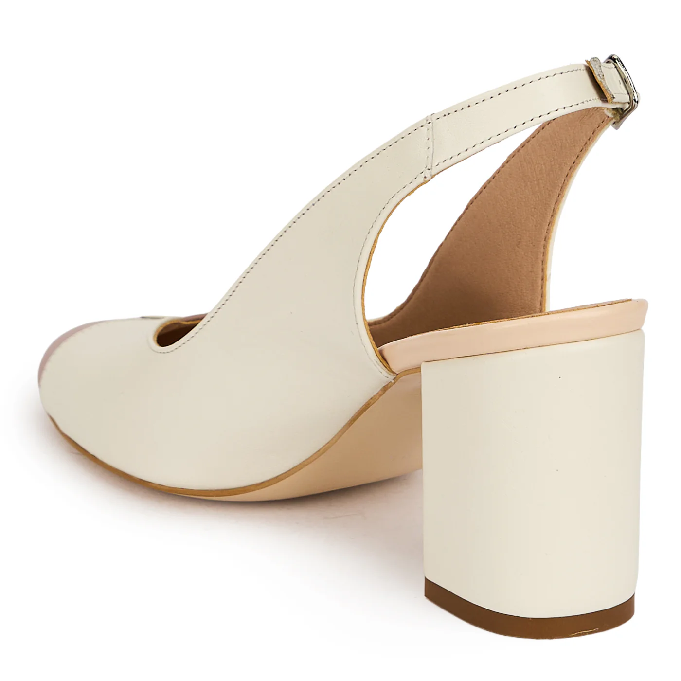 Pantofi dama din piele naturala crem cu toc gros 7 cm 19623 - Image 2