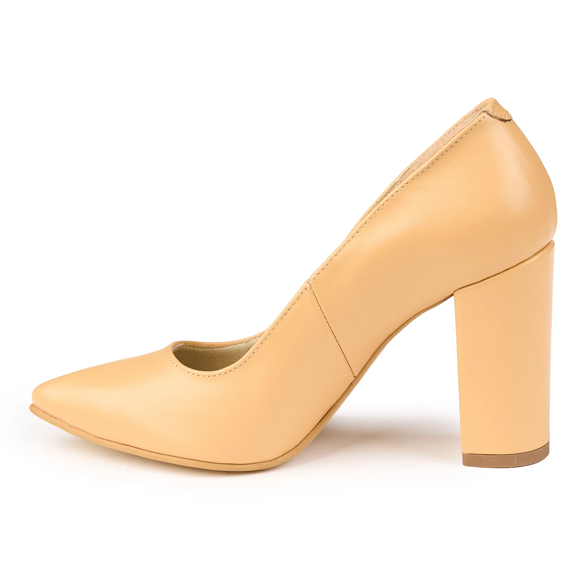 Pantofi dama din piele naturala crem cu toc gros 9.5 cm 14832 - Image 2